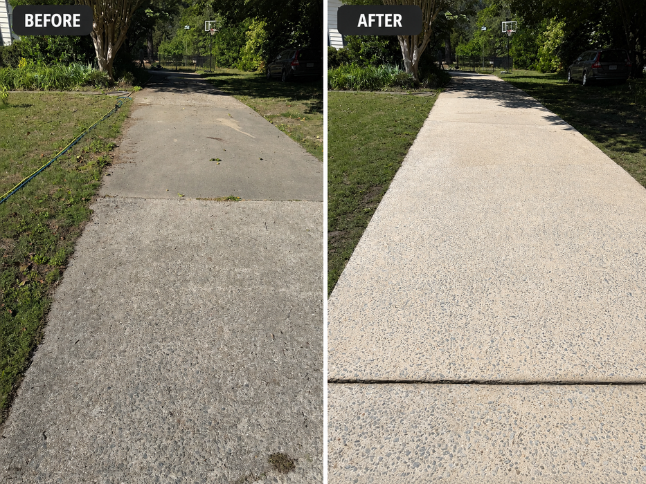 Driveway concrete pressure washing before after Hampton Roads 757