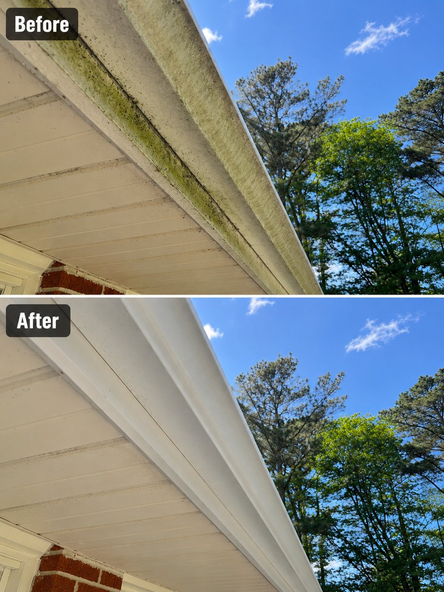 Gutter brightening tiger stripe removal before after Hampton Roads 757