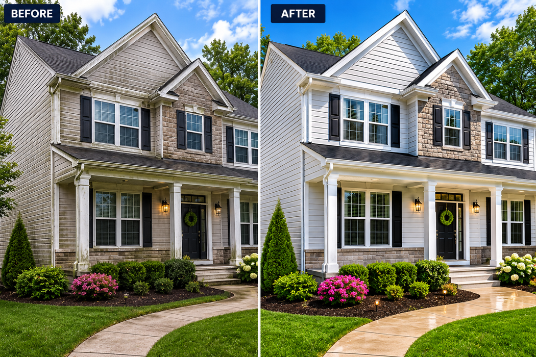House soft wash before after Hampton Roads 757