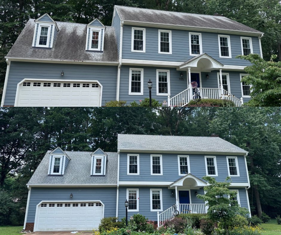 Roof washing before after Hampton Roads 757